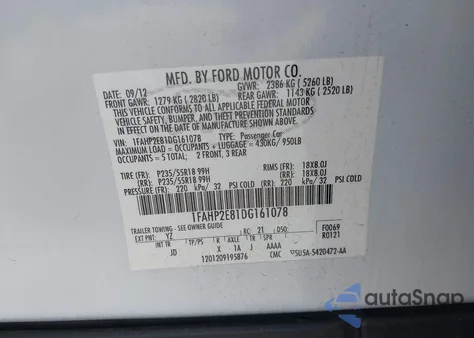 2013 Ford Taurus Sel from USA, damaged, VIN 1FAHP2E81DG161078